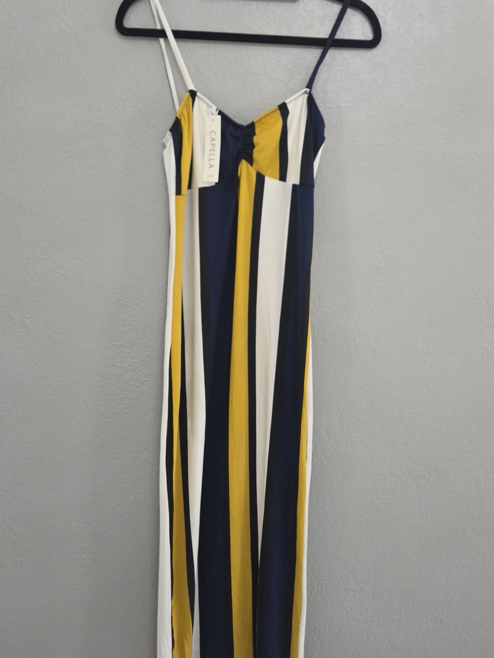 NWT Capella Navy, White & Mustard Vertical Stripe Maxi Dress (L)